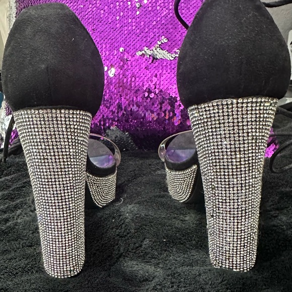 Womens Cathy Din Platform Rhinestone Heels Black/Chameleon Straps Size 8 - Picture 8 of 8